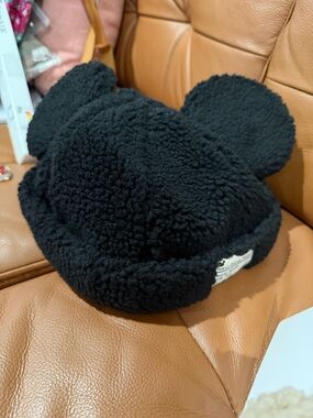 Disney Black Sherpa Mickey Ear Beanie Hat
